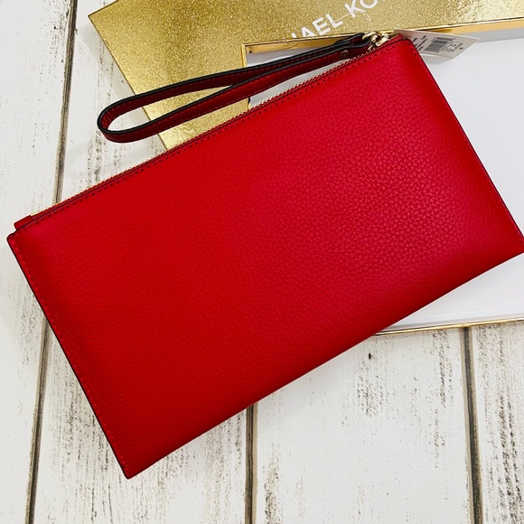 Michael Kors Large Zip Clutch Wristlet Flame Red - Picture 4 of 8